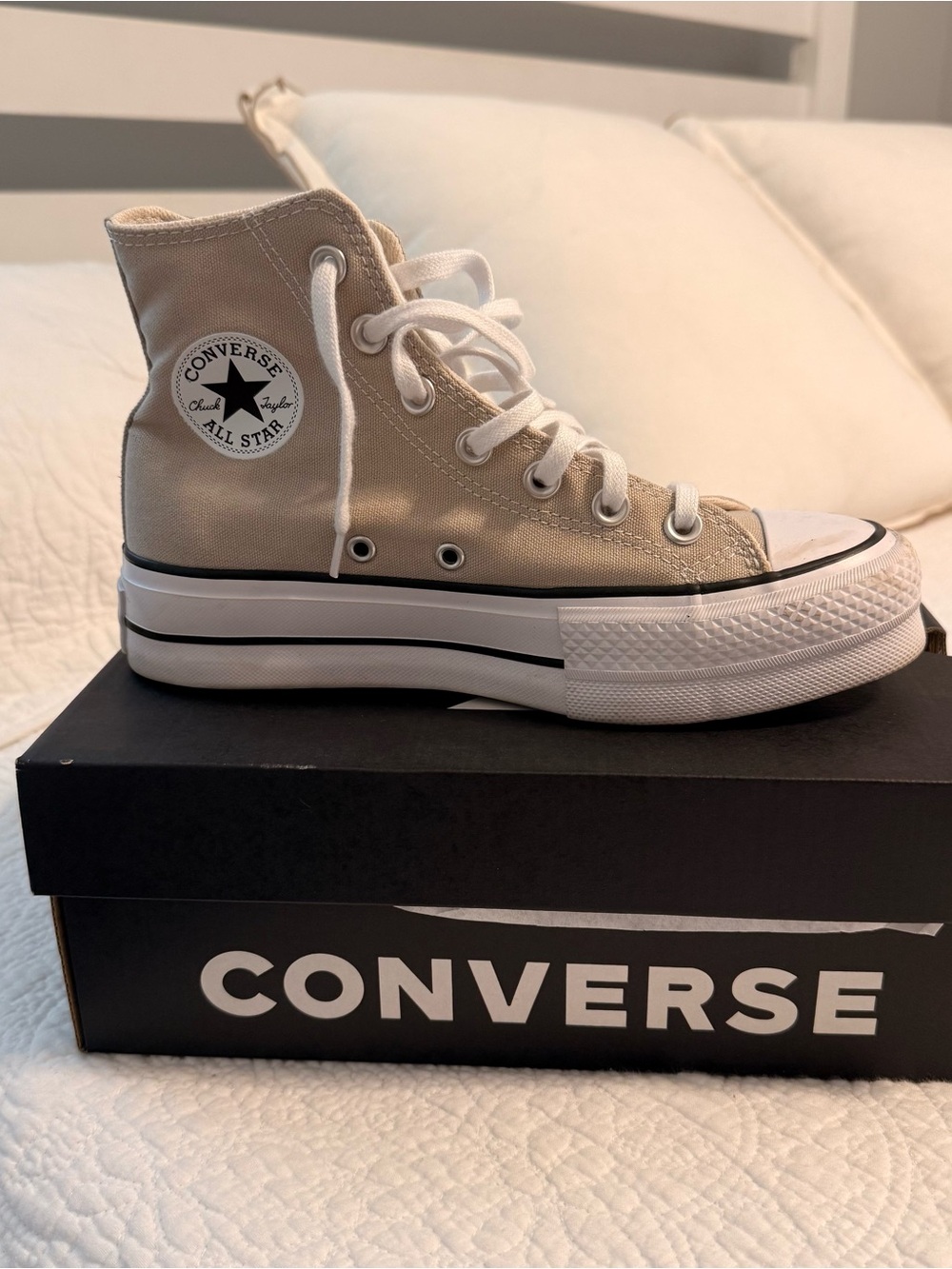 Converse High Top Platform Sneakers - Beige & White